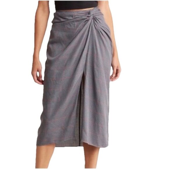 Rag & Bone Womens Size 4 Amber Plaid Midi Skirt Dark Academia Gray Red Black New - Picture 1 of 10